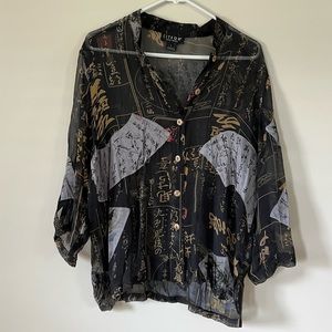 Citron Santa Monica sheer button down blouse top